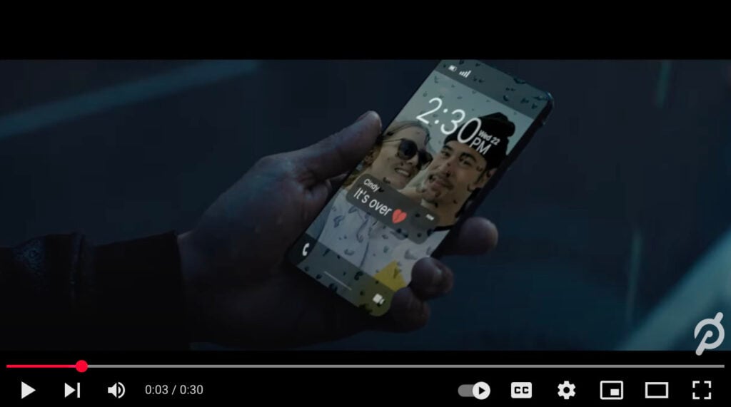 Breakup text at the beginning of Peloton's latest commercial.